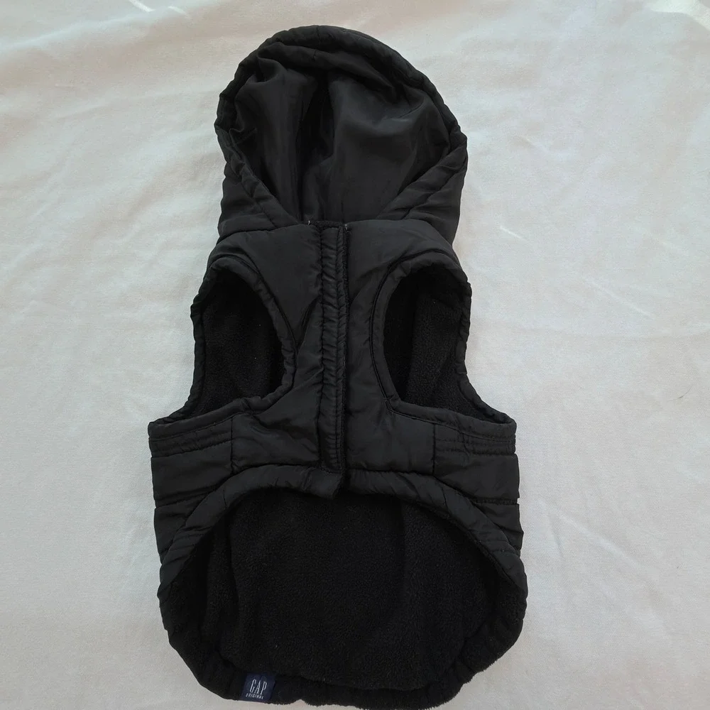Gap Puffer Vest Dog Small Black Excellent Quilted Hooded Fleece Lined Jacket